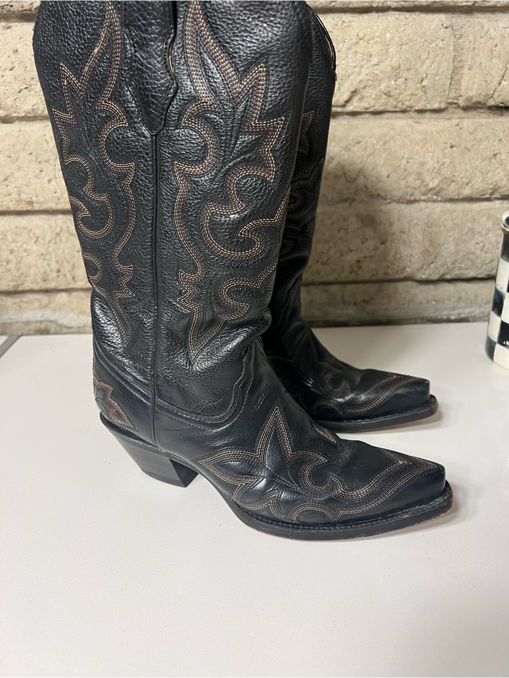 Corral Black Western Cowboy Boots with Brown Stitching - Picture 2 of 8
